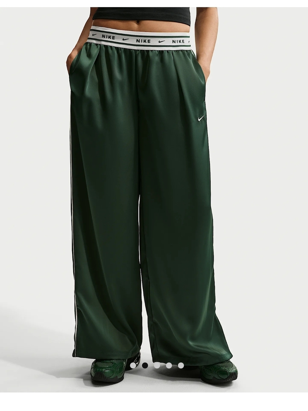 Nike Wide-Leg Satin Trousers in Deep Green - Picture 2 of 4